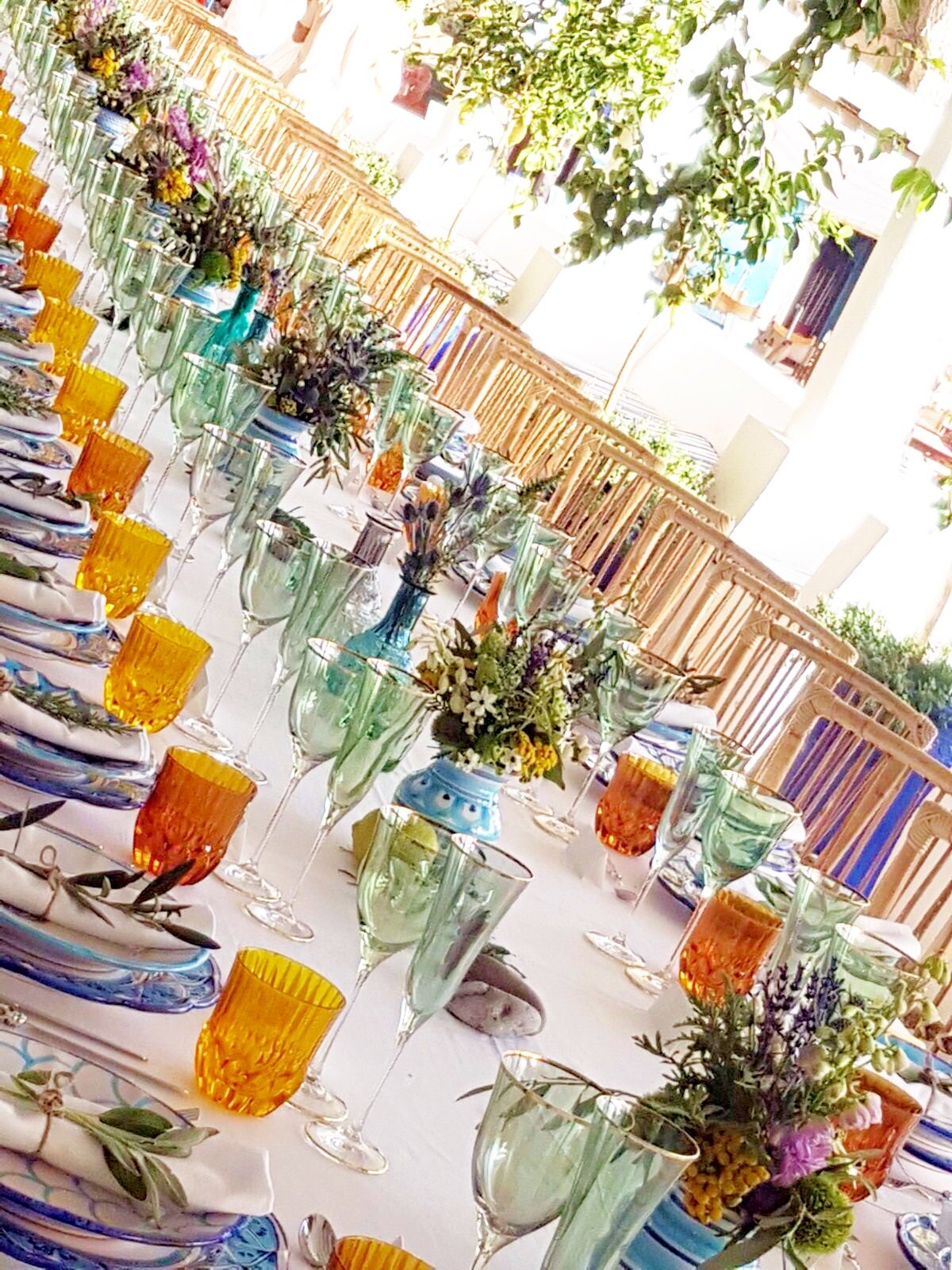 Anna and Charles - wedding table colorful decorations featured on vogue.de